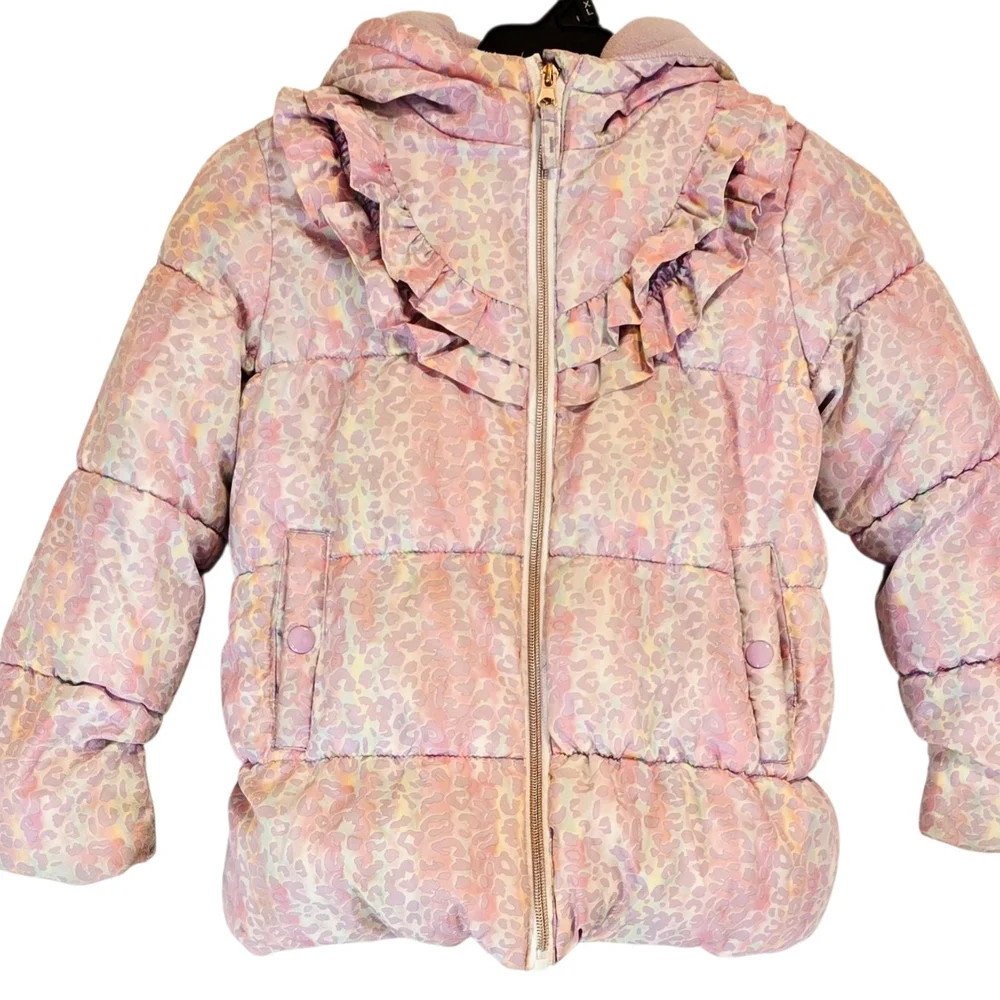 Pastel Leopard Print Ruffle Puffer Jacket - Picture 7 of 7